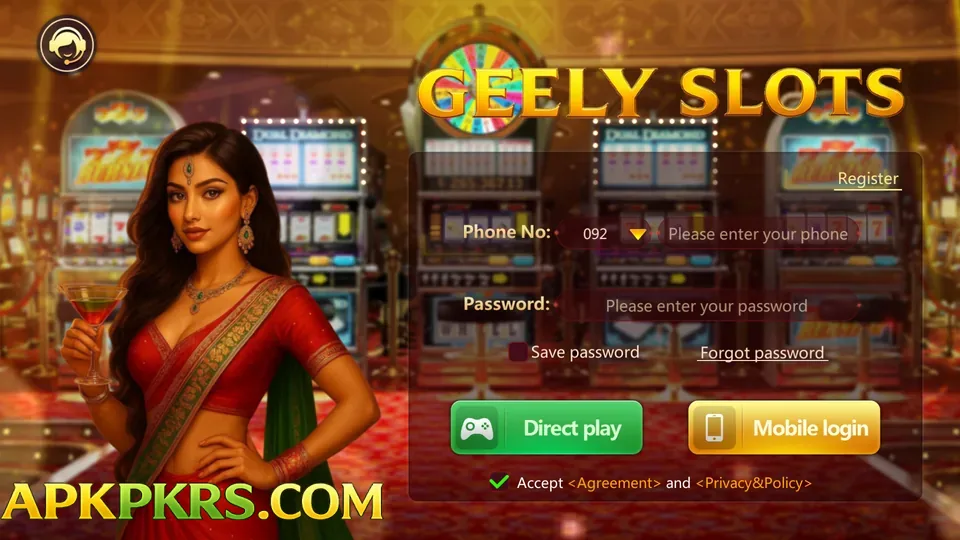 Geely Slots game login screen