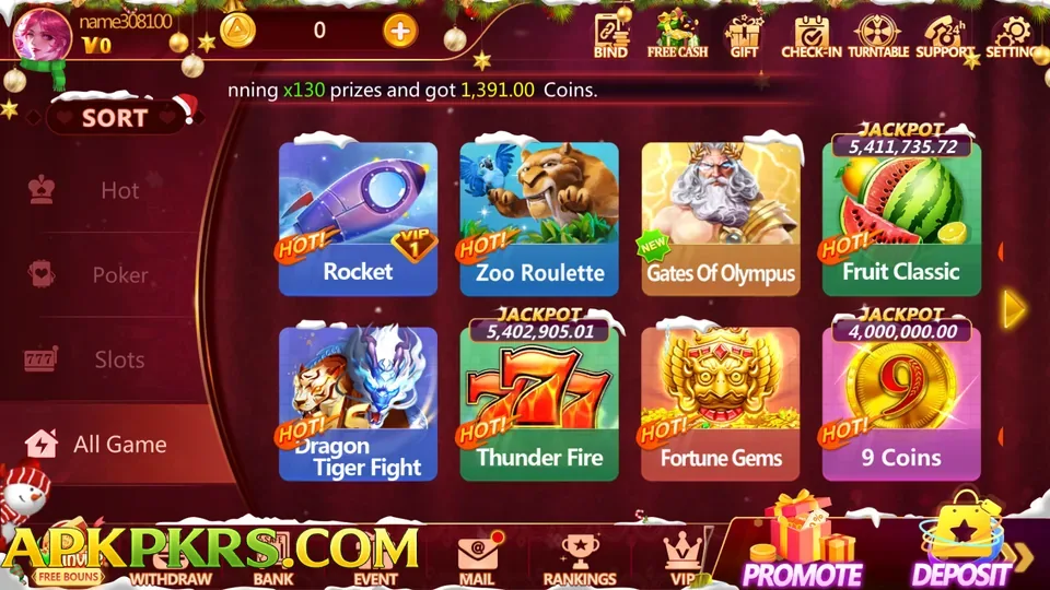 Luck55 game lobby screen