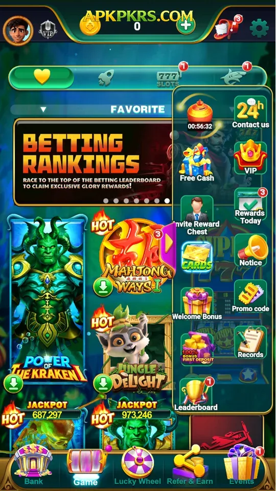 Lucky PK777 game lobby screen