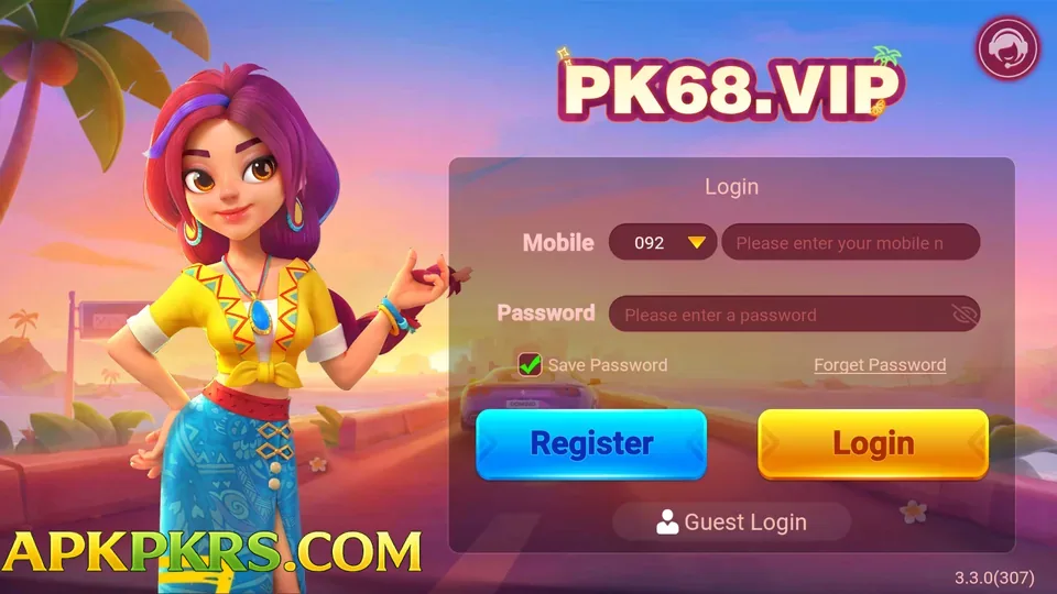 PK68 game login screen