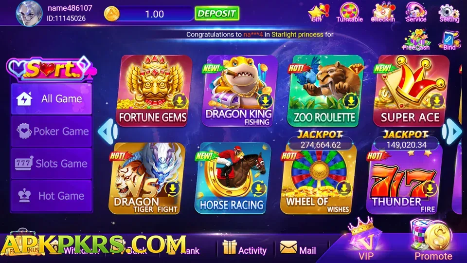 RS777 game lobby screen