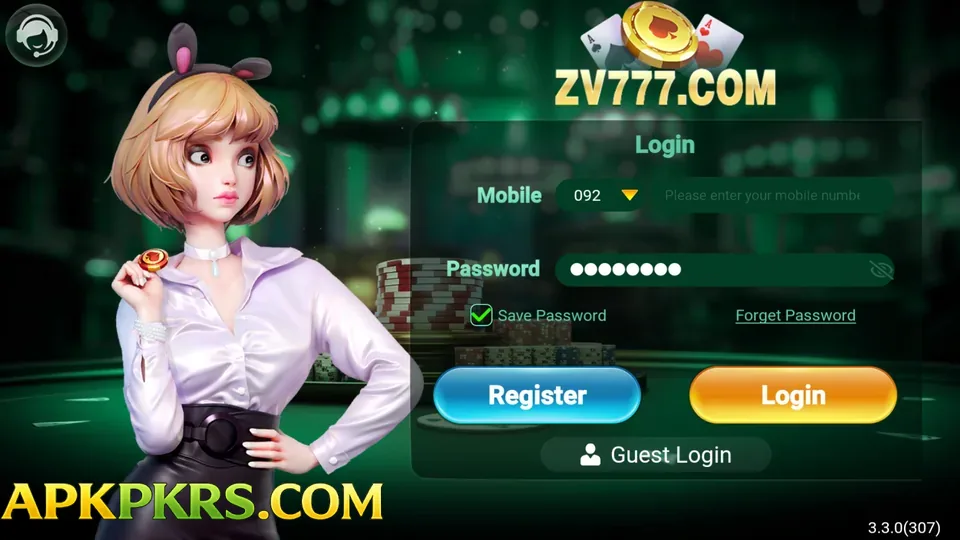 ZV777 game login screen