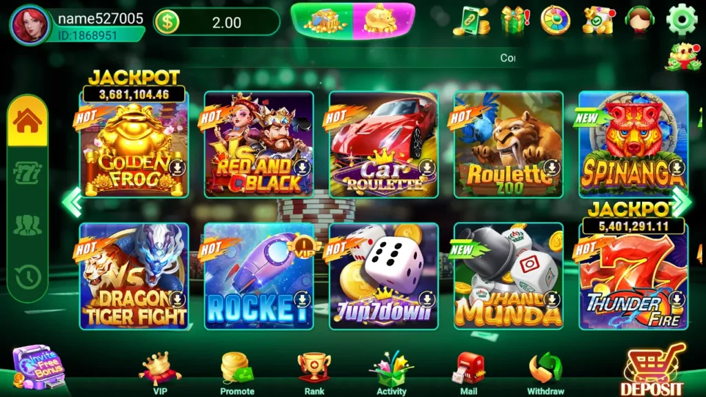 Bet629 Game home lobby showing slots, Dragon Tiger, Roulette Zoo, Rocket, and deposit options