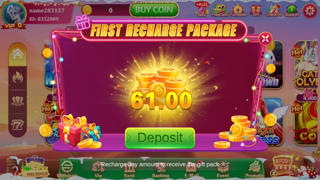 Lucky101 Game first recharge package bonus offer