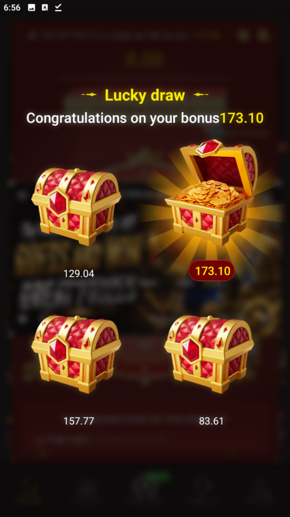 UK999 Game Lucky Draw bonus reward showing 173.10 prize on the Android app in Pakistan.