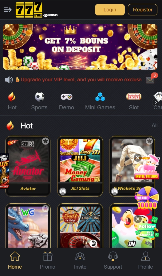 777PKR Game lobby showing available games for Pakistani players