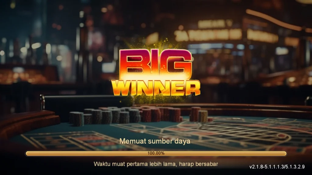 Big Winner Game APK loading screen showing the Big Winner logo and casino table background
